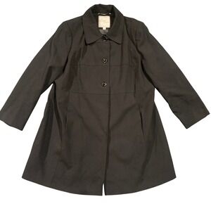 Larry Levine Womens Plus 1X Black Button Front Mid Length Coat Jacket Lined